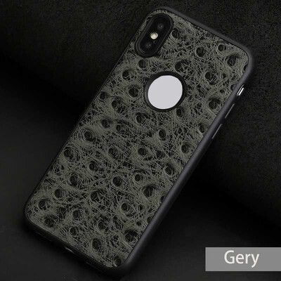 

Genuine Leather Phone Case For iPhone X Ostrich Texture Back Cover Show logo For 7 8 Plus Cases