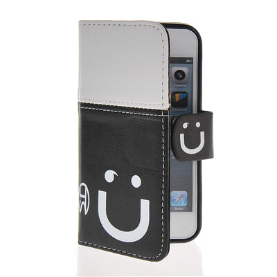 

MOONCASE Leather Side Flip Wallet Card Slot Pouch Stand Shell Back ЧЕХОЛ ДЛЯ Apple iPhone 5 5S Black white