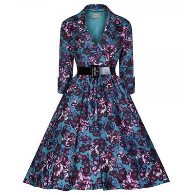 

Printed Sleeve Dress Fall And Winter Clothes Retro Big Skirt Tutu Belt