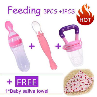

Feeding set Silicone Baby Squeeze Spoon Food Feeder Bottle Feeder PacifierSilica gel spoon