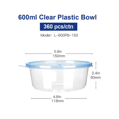 

OTOR Salad Bowl with Lid Take Away Plastic Food Container Clear Bowl Box for Fast Food Bento Microwaveable 150mm 360pcs