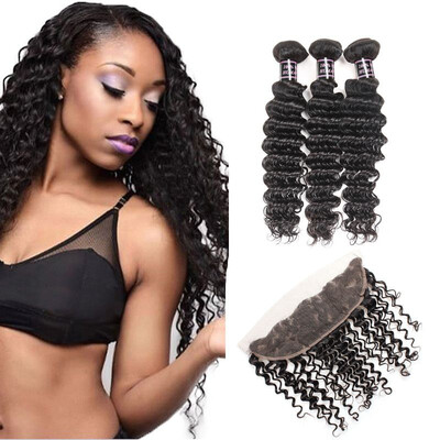 

Ishow Hot Selling Peruvain Deep Ishow Deep Wave Human Hair 3 Bundles With Closure 7A Peruvian Hair Weave Bundles With Lace Frontal