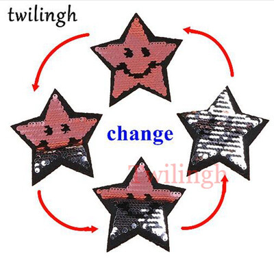 

twilingh 1pc Red Lip&Love Letter Reversible Change Color Sequins Patches DIY