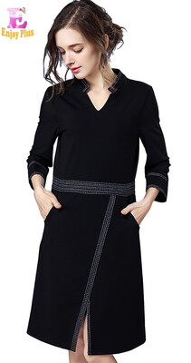 

L XL XXL 3XL 4XL 5XL plus size office new autumn 2018 dress women long sleeve big size black straight v neck knee length lady