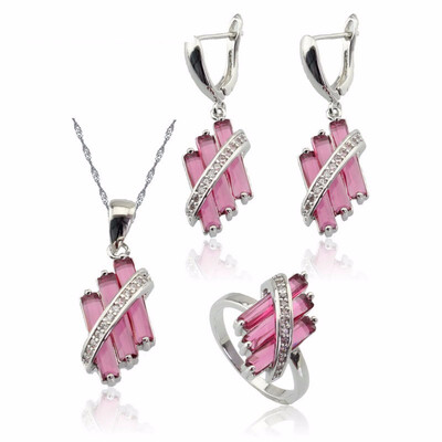 

Geometry Black&White Stone Silver Plated Bridal Jewelry Sets for Women wedding Choker Dangle Earrings Ring Free Gift Box