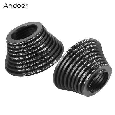 

UV Filter Adapter Ring Andoer 18pcs 37-49-52-55-58-62-67-72-77-82mm Step Up Step Down Lens Filter Metal Adapter Ring Kit Steppin