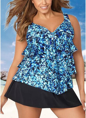 

2018 Women Plus Size Floral Bikini Set Swimsuit Skirt Brief Swimwear Bathing Suit