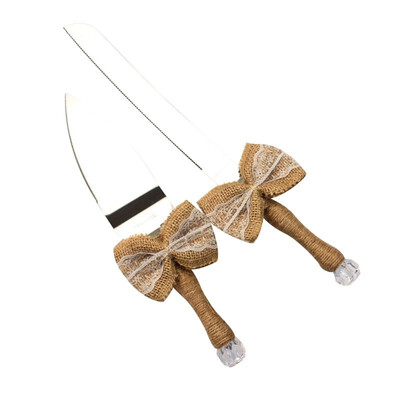 

UpperX 1 set of silver hemp rope stainless steel bow lace wedding cake knife shovel 1 cake knife a cake shovel