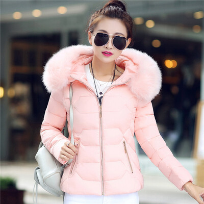 

Womens Fur Collar Cotton Jacket Thick Down Jacket Cotton Fashion Hooded Coat