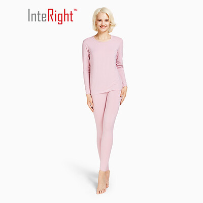 

INTERIGHT Qiuyi Qiuku Womens round neck stretch thermal underwear set black
