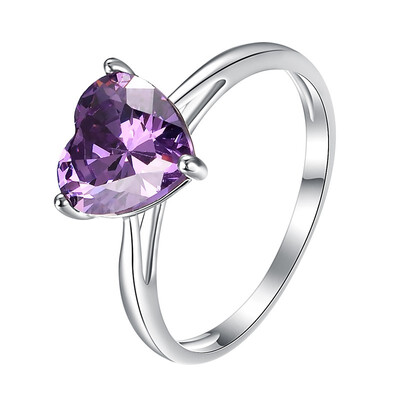

Yoursfs Amethyst Rings for Women 18k White Gold Ring Heart-shaped Purple Amethyst Promise Ring