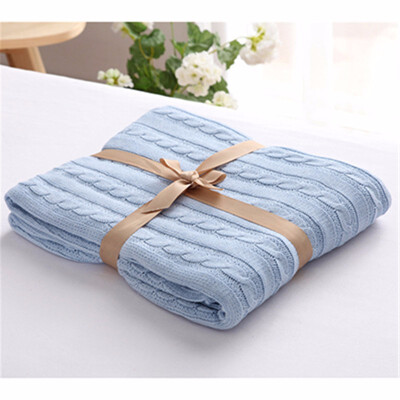 

100 Cotton High Quality Blanket Handmade Soft Knitted Solid Color Plaid Throw Blanket On Sofa Bed Plane Warm Bedspreads