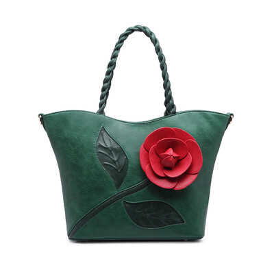 

Brand vintage women luxury handbags rose large flowers woven bag bride pretty shoulder bag lady tote bags large messenger bag