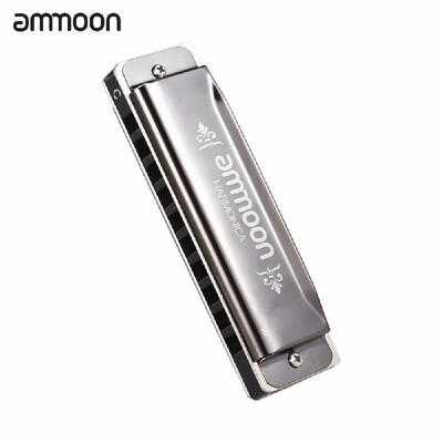 

ammoon H1002 Exquisite Blues Harmonica Standard 10 Hole 20 Tone C Key Harmonicon Mouth Organ with Case Gift for Skilled Profession