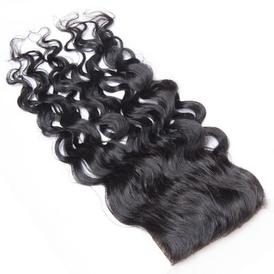 

Malaysian Virgin Hair Lace Closure Water Wave Size 4x4 inch FreeMiddle3 Part Wet&Wavy Human Hair Closure Natural Black Color