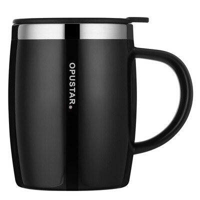 

OPUSTAR simple office cup men&women large capacity stainless steel mug desktop mug water cup 420ml ochre black