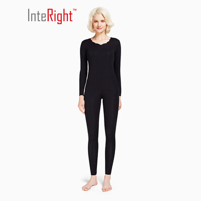 

INTERIGHT thermal underwear female 30 modal soft skin-friendly round neck with heart cut flower collar collar set black L