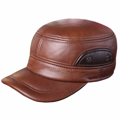 

Mens Winter Leather Hat Sheepskin Hat Mens 100 Genuine Leather Hat Adjustable Adult Baseball Cap Ear Protection B-7255