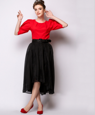 

Lovaru ™Temperament solid color chiffon skirts Europe station 2015 summer new fashion high waist skirt umbrella skirt