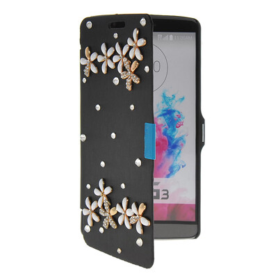 

MOONCASE Bling Rhinestone Crystal Ultre Slim Leather Side Flip Wallet Shell Back Case Cover for LG G3 Black
