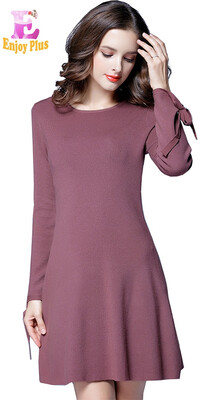 

XL XXL 3XL 4XL 5XL plus size knitted casual new autumn 2017 sweater dress women big size long sleeve red black formal bow lady