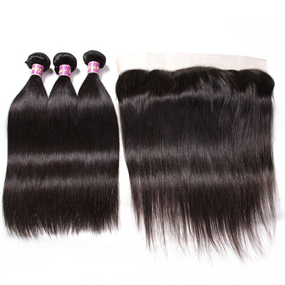 

Unice Hair Brazilian Straight Hair Lace Frontal Closure With Bundles 4 PCS Human Hair Extensions Brazilian Hair Weave Bundles