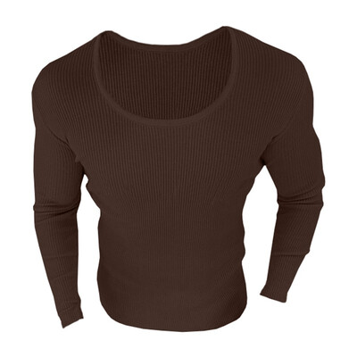 

Pure Color Long Sleeved Round Collar Knitwear for Men