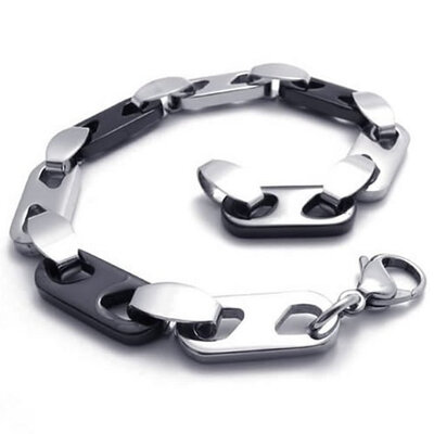 

Hpolw Polished Stainless Steel Mens Link Bracelet - Black Silver - 85"