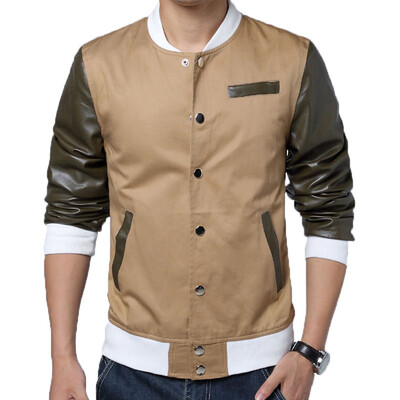 

Zogaa New Spring Mens Jacket Leather Splice Stand Collar