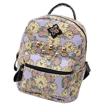 

Women Girl Casual Rivet Clock Backpack Shoulder Bag Canvas School Satchel Travel