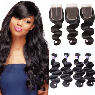 

UNice Hair Kysiss Virgin Series Brazilian Body Wave 3 Bundles with Closure 100 Human Hair Body Wave Brazilian Hair With closure