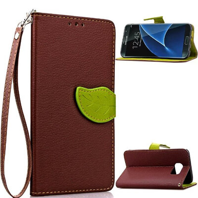 

MOONCASE [Leaves Magnetic] Wrist Strap Flip Leather Wallet Card Pouch Bracket Stand Back Case Cover for Samsung Galaxy S7 Edge