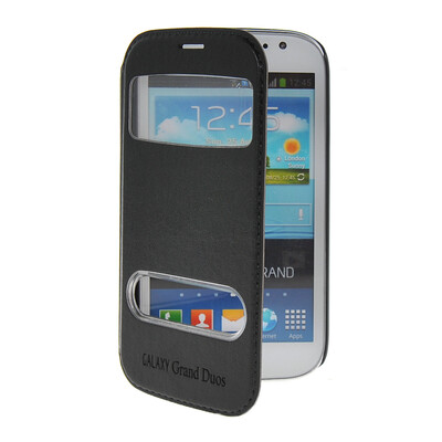 

MOONCASE View Window Leather Side Flip Pouch Stand Shell Back Case Cover for Samsung Galaxy Grand Duos i9080 i9082 Black