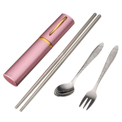 

UpperX Travel 3in1 Stainless Steel Chopsticks Spoon Fork Cutlery Dinnerware Flatware ColorPink