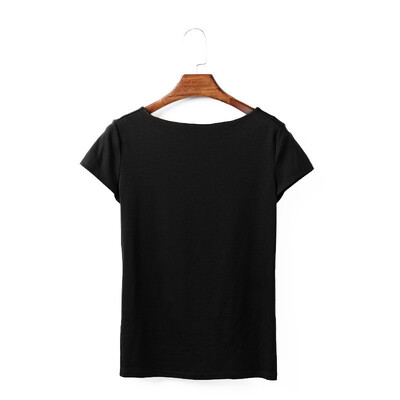 

Canvaus Summer New Women One Word Collar Mercerized Cotton Light Slim Short-sleeved Commuter T-shirt Tops