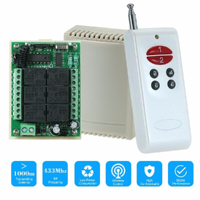 

433Mhz DC 12V 6CH Channel Universal 10A Relay Wireless RF Remote Control Switch Receiver Module And 6 Key RF 433 Mhz Transmitter