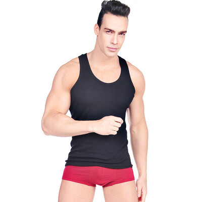 

Jingdong supermarket] Langsha men's vest stretch solid color sports casual shirt fashion thread cotton vest black 175