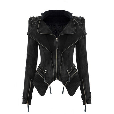 

Fashion Women Vintage Denim Jeans Jacket Punk Rivet Studded Shrug Shoulder Notched Lapel Coat