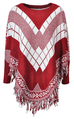 

Mooncolour Women's Assorted Colors Round Collar Tassels Hem Batwing Sleeve Poncho