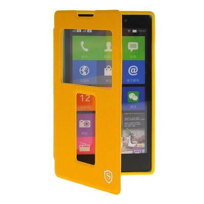 

MOONCASE View Window Leather Side Flip Pouch Stand Shell Back Case Cover for Nokia XL Yellow