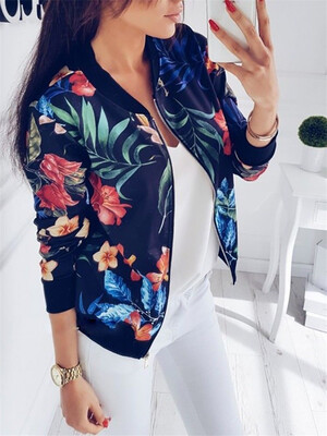 

Fashion Womens Ladies Retro Floral Zipper Jacket Casual Coat Outwear