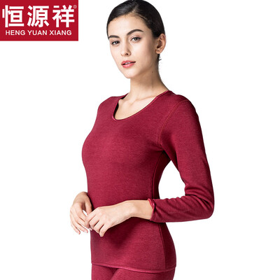 

Hengyuanxiang thermal underwear for men&women thickening plus velvet velvet round neck Slim breathable thick autumn clothing long trousers middle-aged fashion cotton warm pants suit female wine red round neck 160