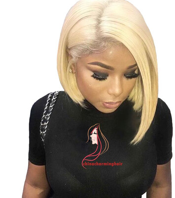

613 Blonde Lace Front Wig Natural Hairline Braziian Human Hair Blonde Short Bob Wigs for Women Translate Lace
