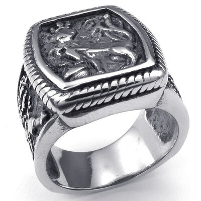 

Hpolw Mens black& silver Stainless Steel Vintage fashionable Crown Leo King Ring,Width:21mm