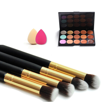 

15 Color Contour Face Makeup Concealer Palette 1 Sponge Puff 4 Brushes multi-Color