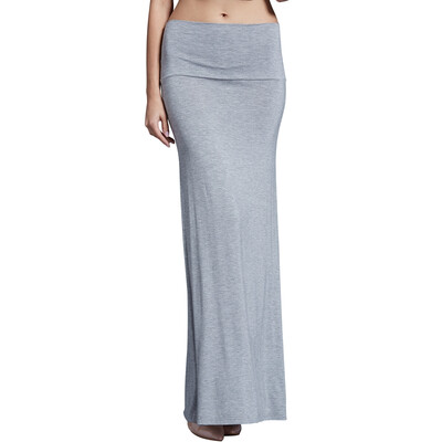 

POPBASIC WomenS Modal Solid Flared Super Soft Fold Over Maxi Skirt