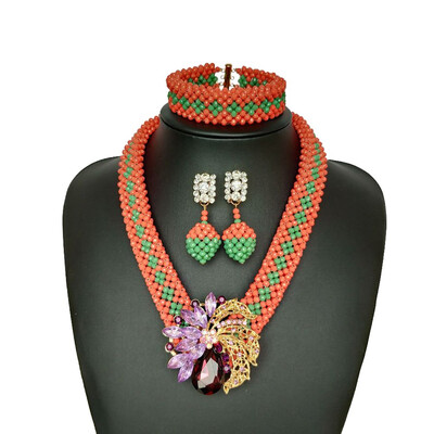 

Handmade African Wedding Beads Jewelry Set For Women Mix Color Indian Bridal Statement Necklace Nnigerian Costume Jewelry Set