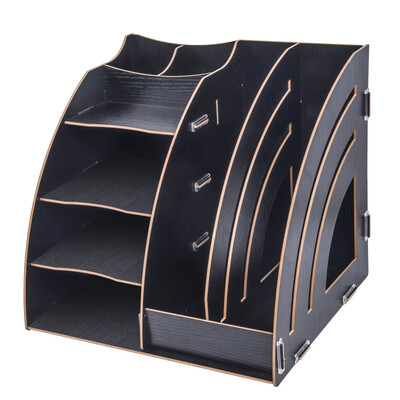 

Jinlongxing Glosen wooden multi-function desktop file box DIY combination two multi-divided file holder file tray file holder data storage storage D9113 black