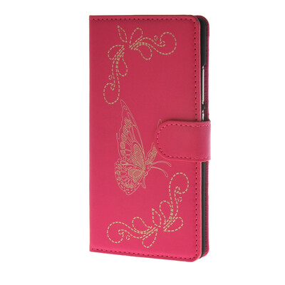 

MOONCASE Betterfly Pattern Leather Side Flip Wallet Card Slot Stand Pouch ЧЕХОЛ ДЛЯ Huawei Ascend P8 Hot pink