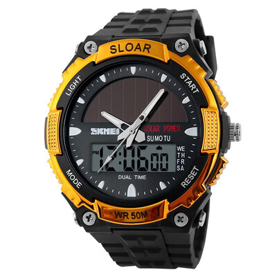 

2018 New Solar Power Watch SKMEI Brand For Men Sport Watch 2 Time Zone Digital Quartz Multifunctional Dress For The Street Wrist Watch
